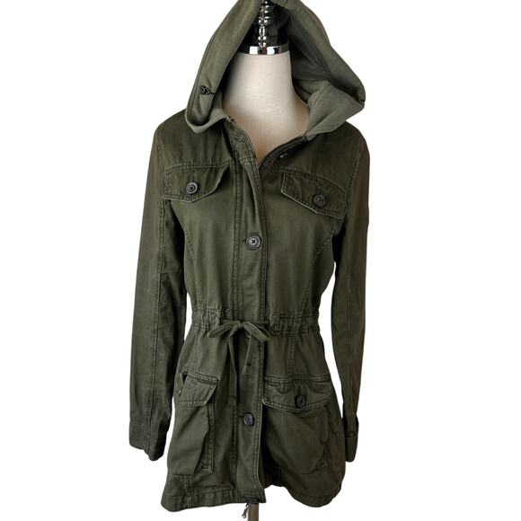 Vintage Y2K Hollister Army Jacket Hooded Bird Logo Utility Medium Bella Swan - Picture 2 of 15
